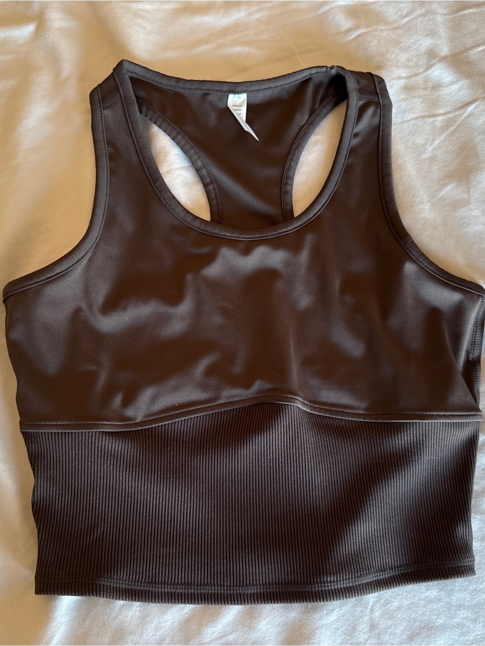 Threads 4 Thought ReActive Ribbed Crop Tank Top Bra Espresso Brown Racerback S